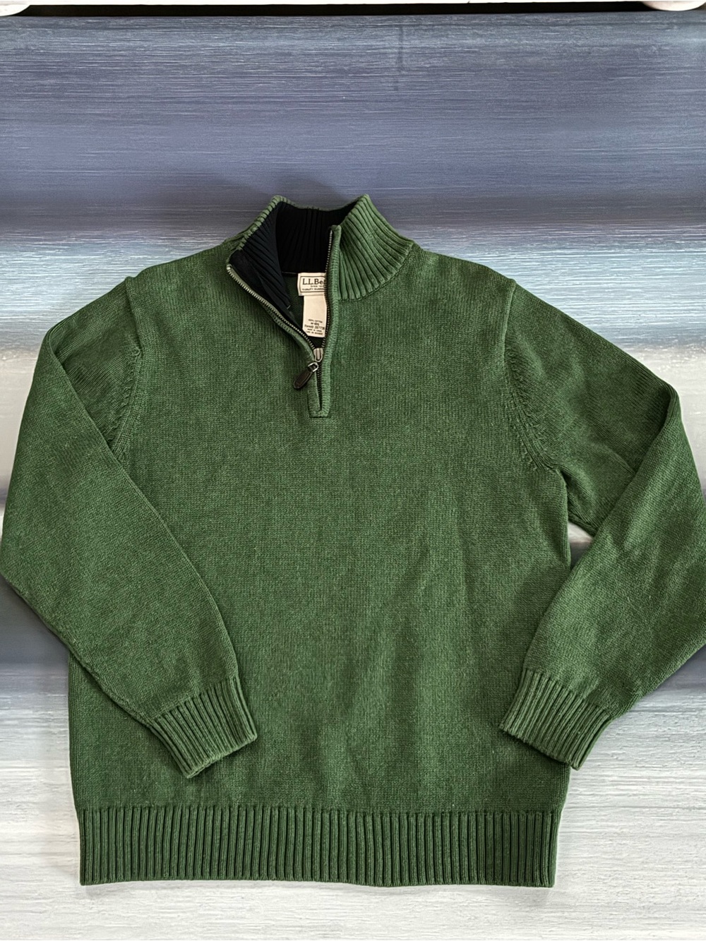 L.L. Bean Men's Dark Green Quarter-Zip Sweater